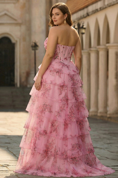 Floral Strapless Tiered Maxi Dress