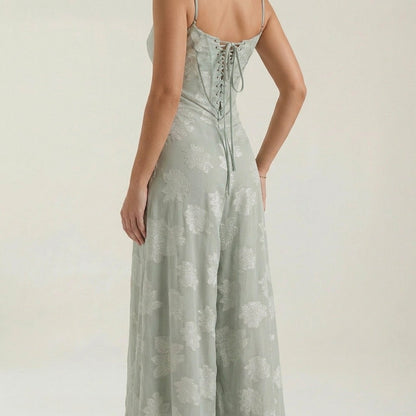 Jacquard Sweetheart Neck Maxi Dress
