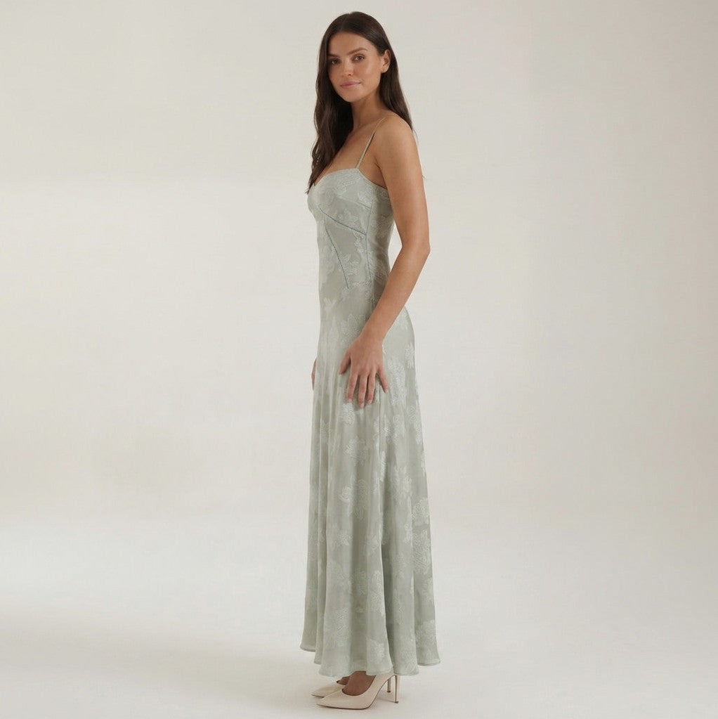 Jacquard Sweetheart Neck Maxi Dress