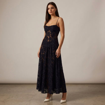 Jacquard Sweetheart Neck Maxi Dress