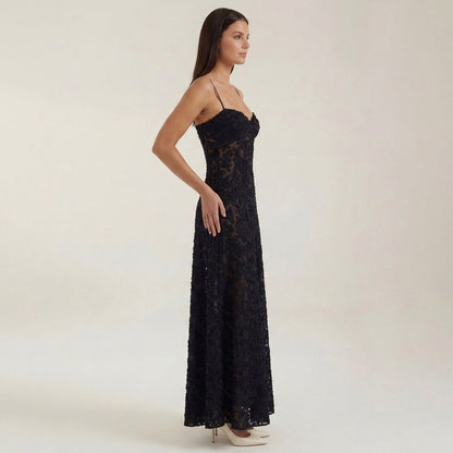 Jacquard Sweetheart Neck Maxi Dress