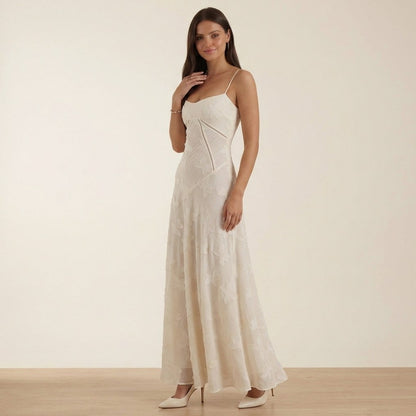 Jacquard Sweetheart Neck Maxi Dress