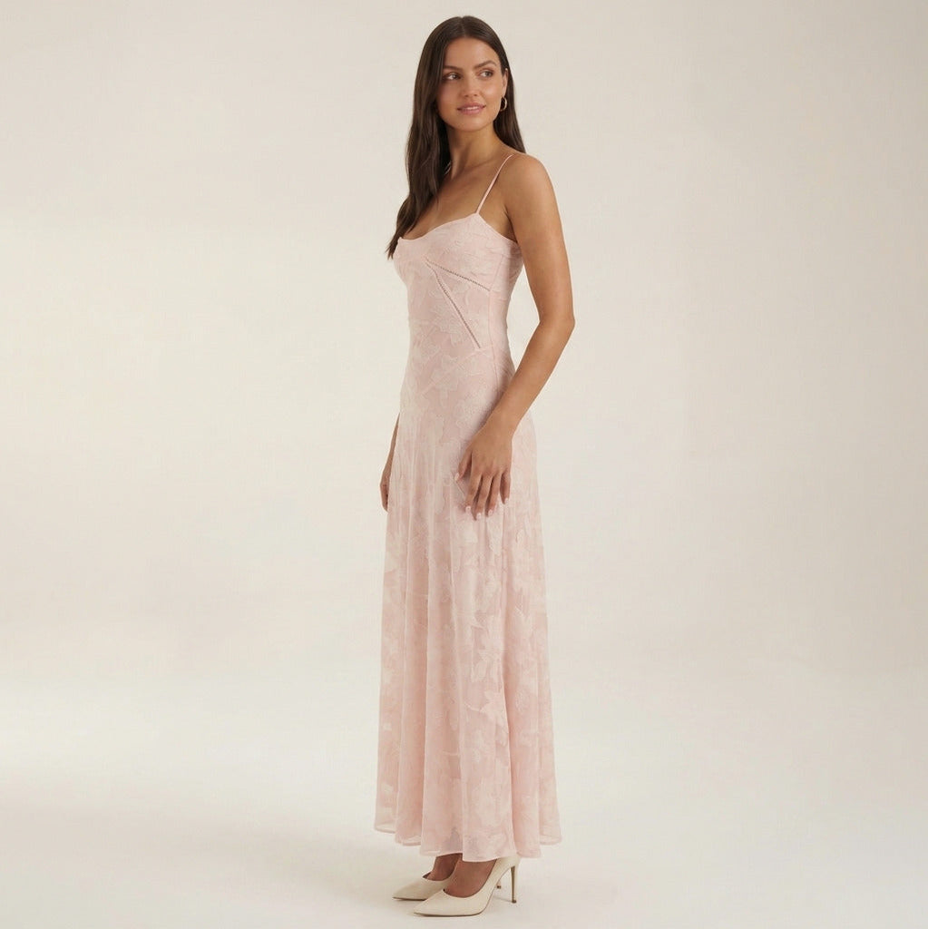 Jacquard Sweetheart Neck Maxi Dress