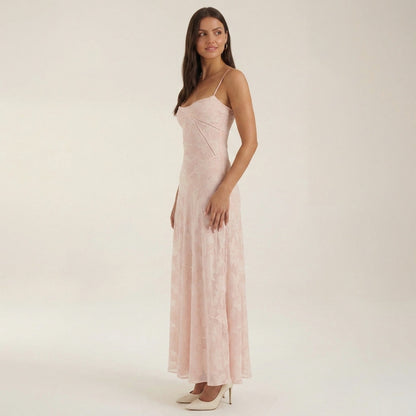 Jacquard Sweetheart Neck Maxi Dress