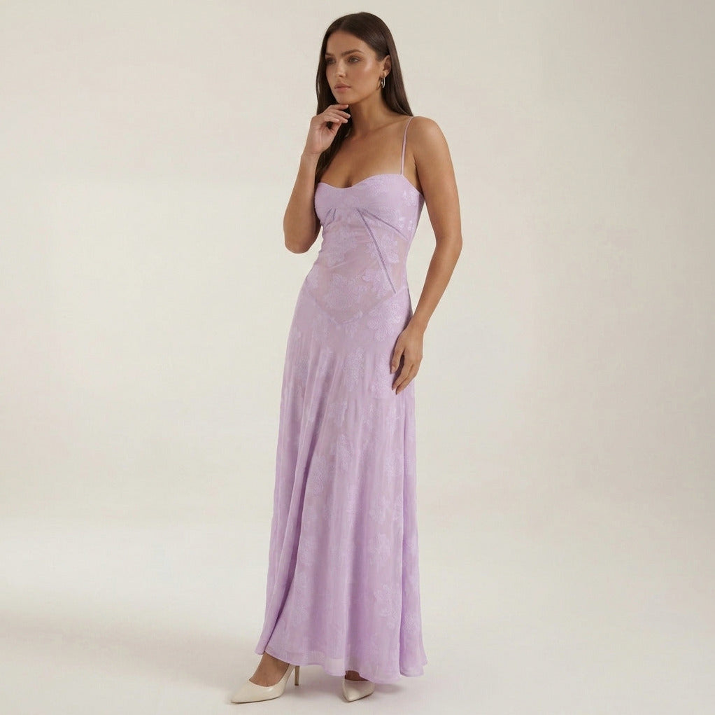 Jacquard Sweetheart Neck Maxi Dress