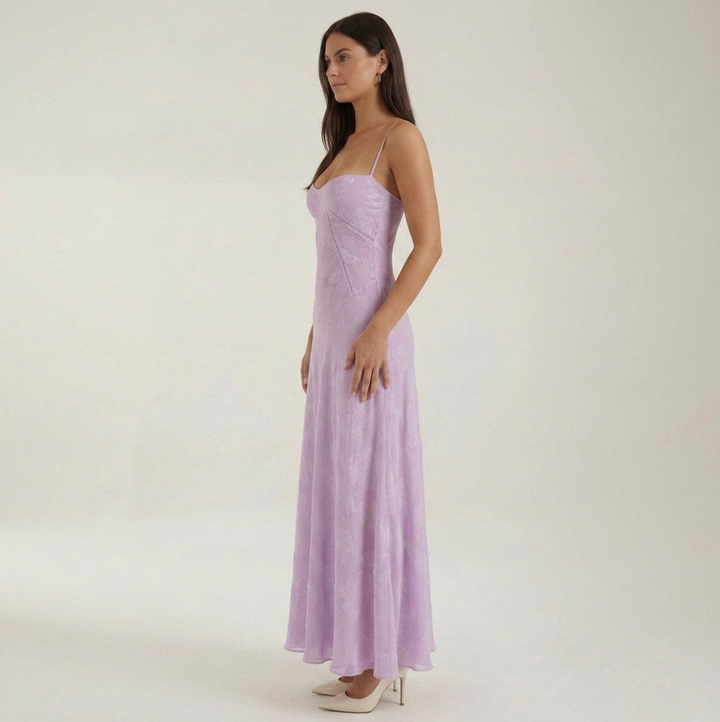 Jacquard Sweetheart Neck Maxi Dress