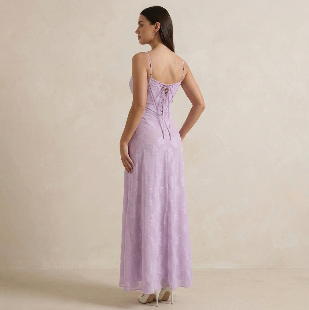 Jacquard Sweetheart Neck Maxi Dress