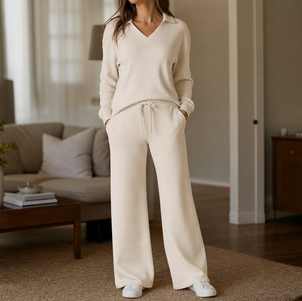 Knit Collared Wide Leg Set