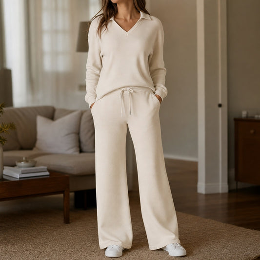 Knit Collared Wide Leg Set