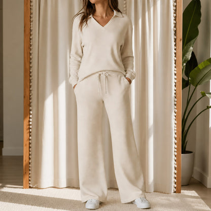 Knit Collared Wide Leg Set