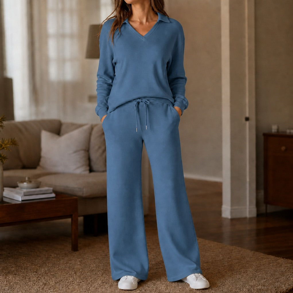 Knit Collared Wide Leg Set