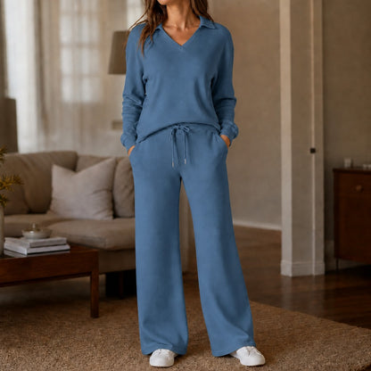 Knit Collared Wide Leg Set