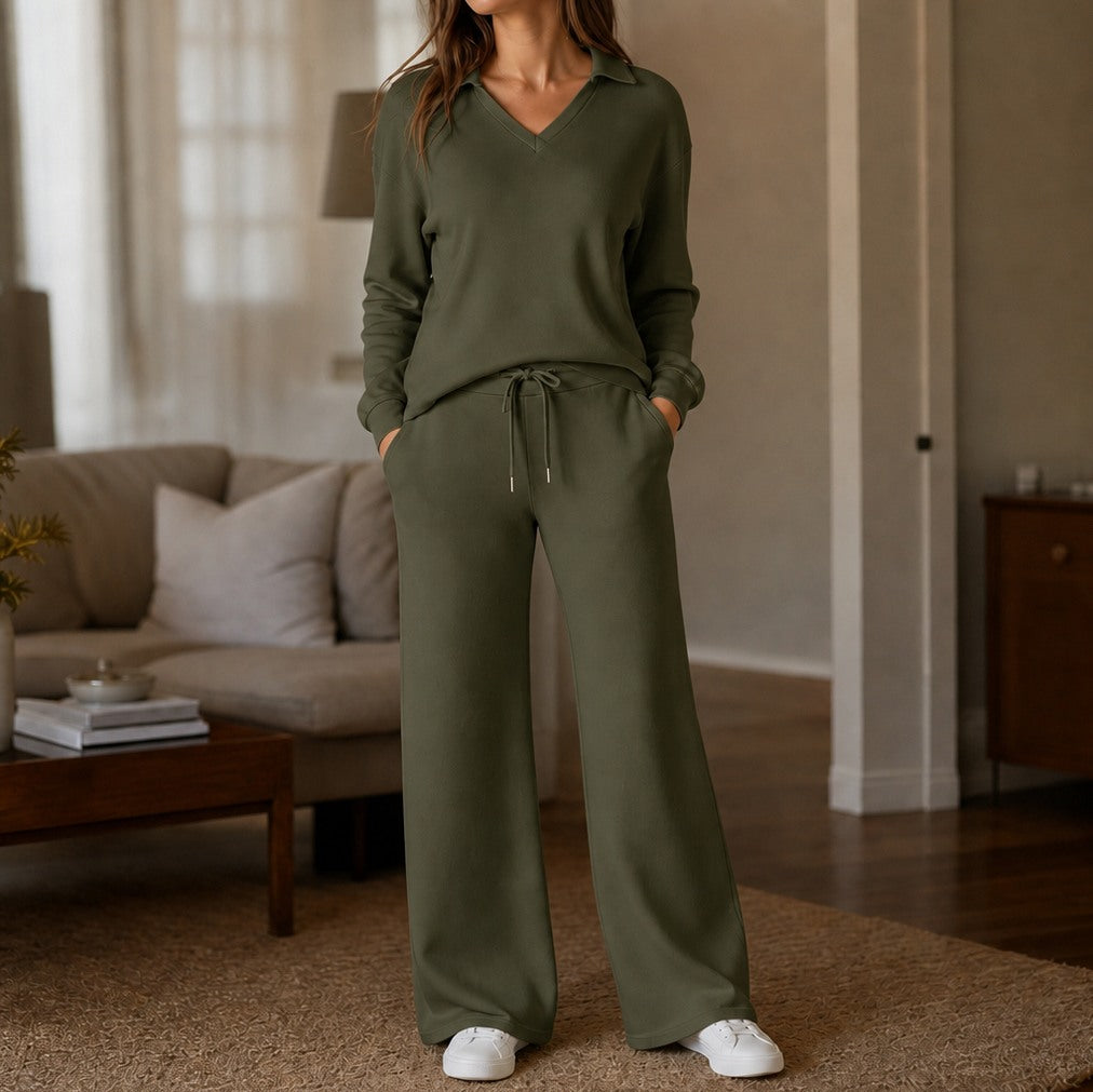 Knit Collared Wide Leg Set