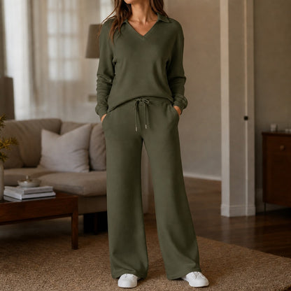 Knit Collared Wide Leg Set