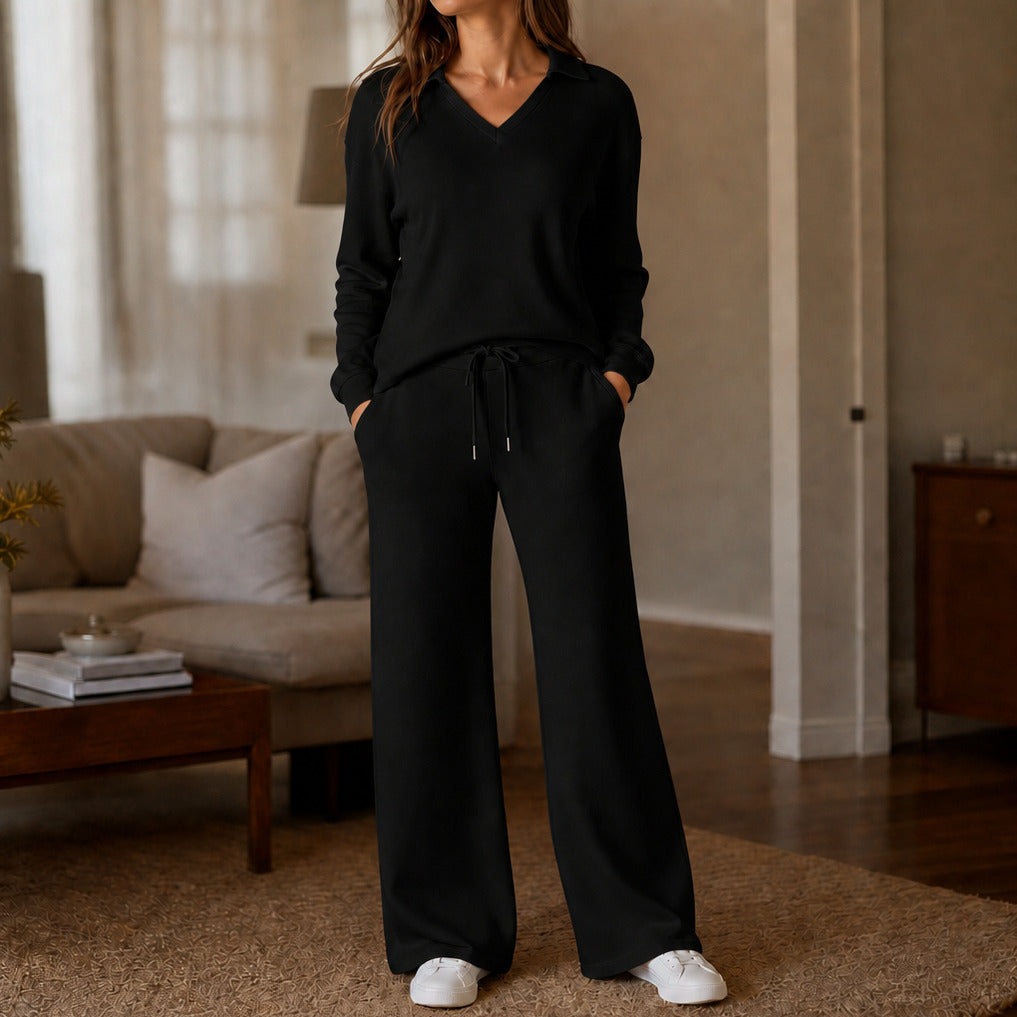 Knit Collared Wide Leg Set