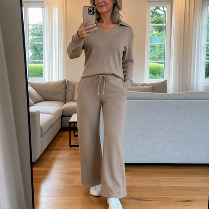 Knit Collared Wide Leg Set