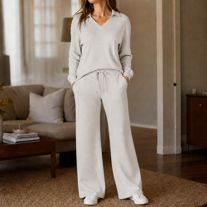 Knit Collared Wide Leg Set