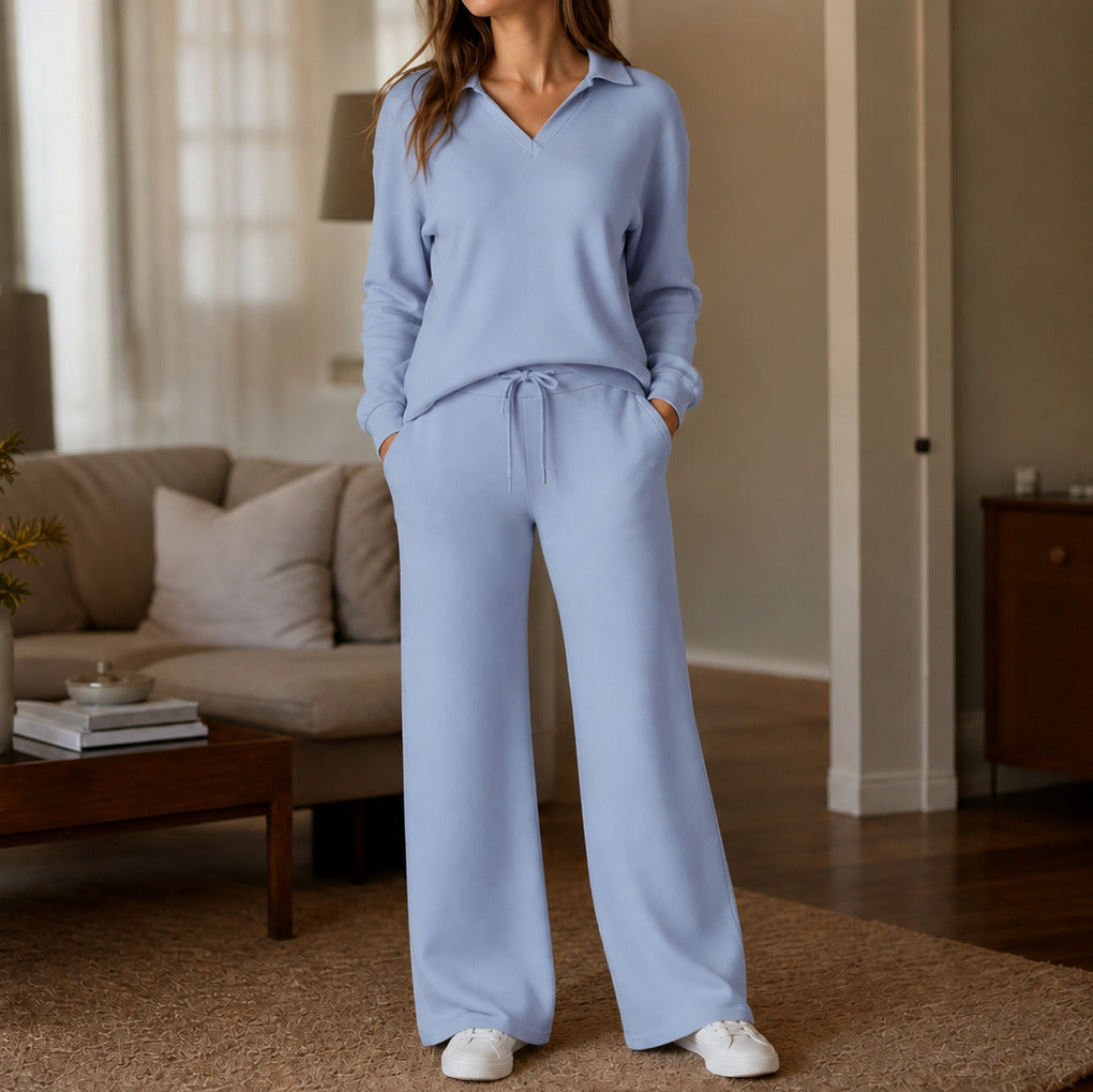 Knit Collared Wide Leg Set