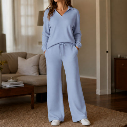Knit Collared Wide Leg Set