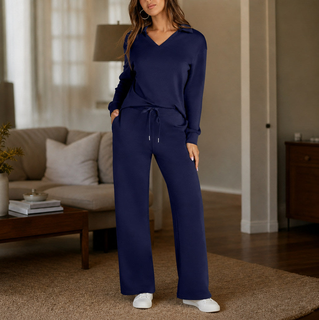 Knit Collared Wide Leg Set