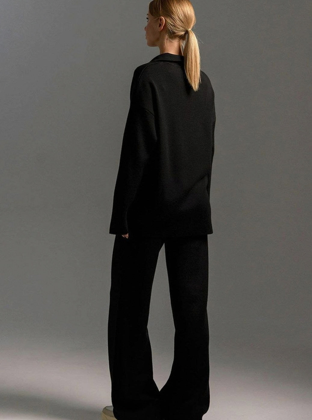 Oversized Polo Collar Knit Wide Leg Set
