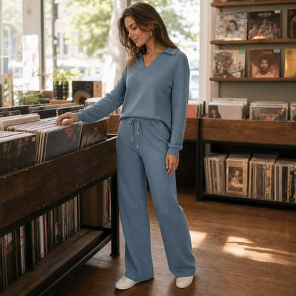 Knit Collared Wide Leg Set