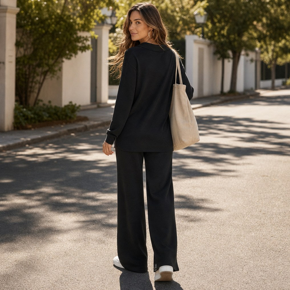 Knit Collared Wide Leg Set