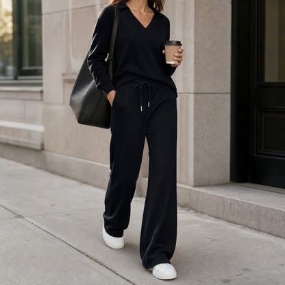Knit Collared Wide Leg Set