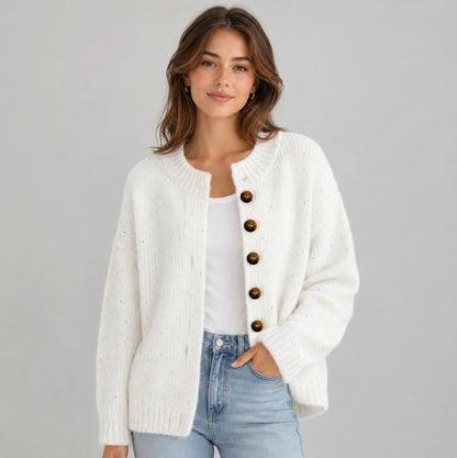Knit Crewneck Button Front Cardigan