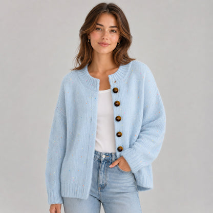 Knit Crewneck Button Front Cardigan