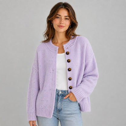 Knit Crewneck Button Front Cardigan