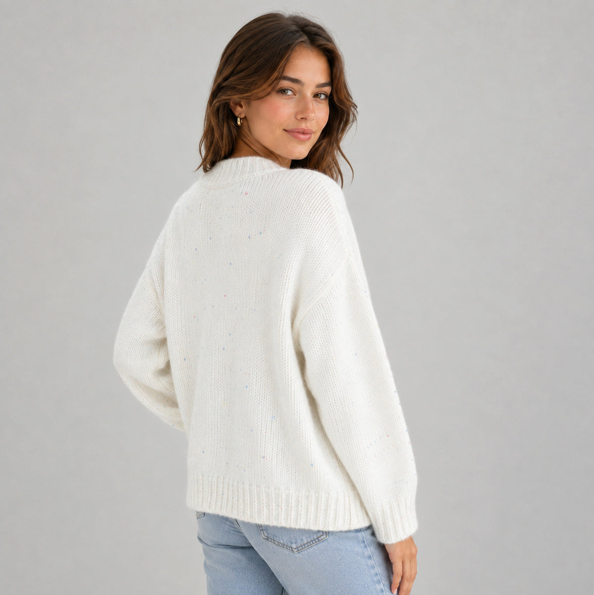 Knit Crewneck Button Front Cardigan