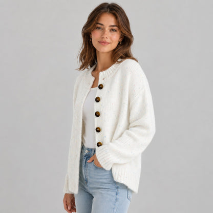 Knit Crewneck Button Front Cardigan