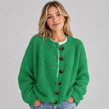 Knit Crewneck Button Front Cardigan