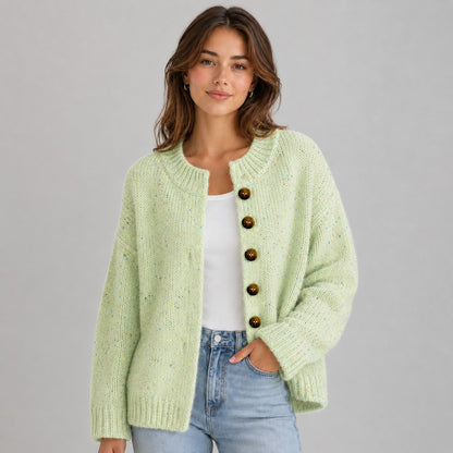 Knit Crewneck Button Front Cardigan