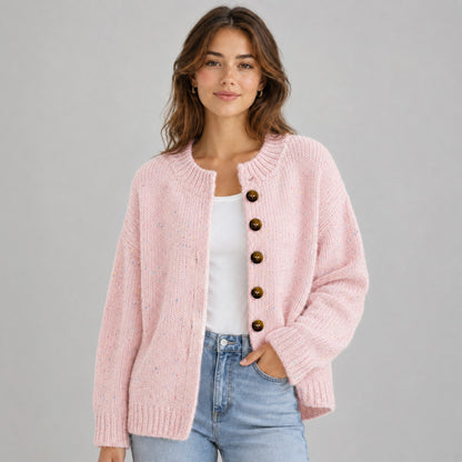Knit Crewneck Button Front Cardigan