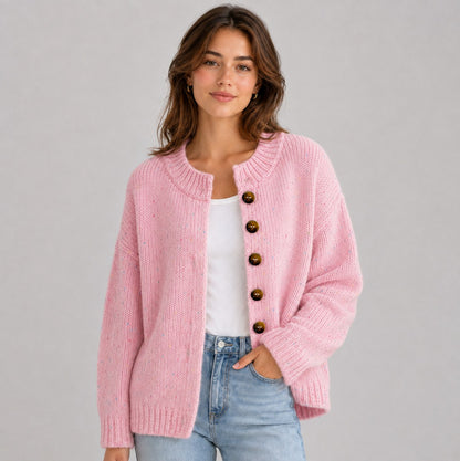 Knit Crewneck Button Front Cardigan