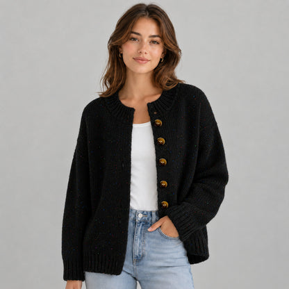 Knit Crewneck Button Front Cardigan