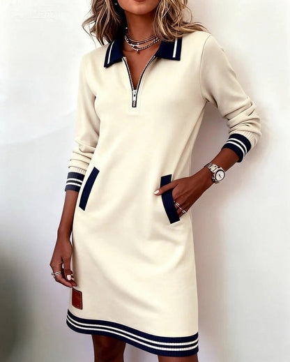Knit Half Zip Collared Mini Dress