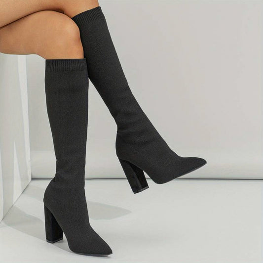 Knit Pointed Toe Knee High Boots