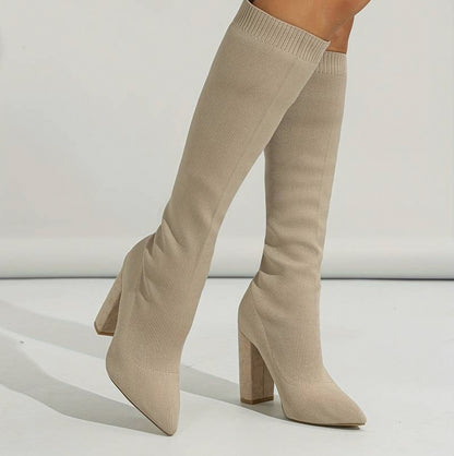 Knit Pointed Toe Knee High Boots