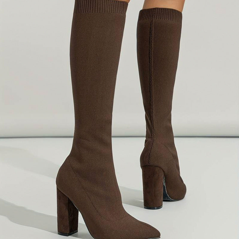 Knit Pointed Toe Knee High Boots