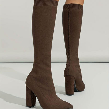 Knit Pointed Toe Knee High Boots