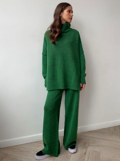 Knit Turtleneck Wide Leg Matching Set
