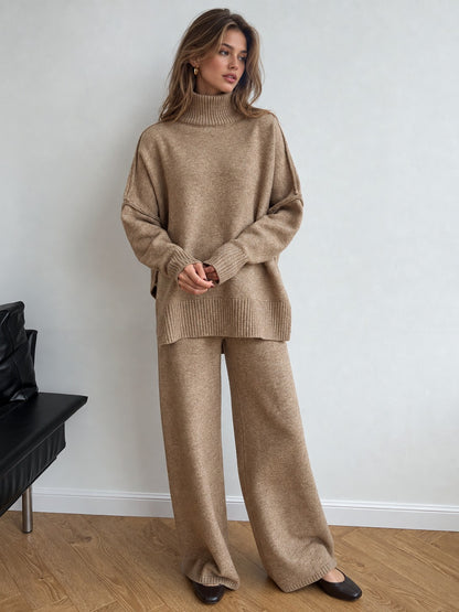 Knit Turtleneck Wide Leg Matching Set