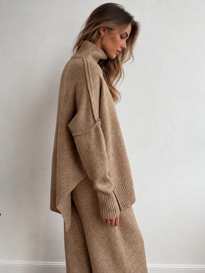 Knit Turtleneck Wide Leg Matching Set