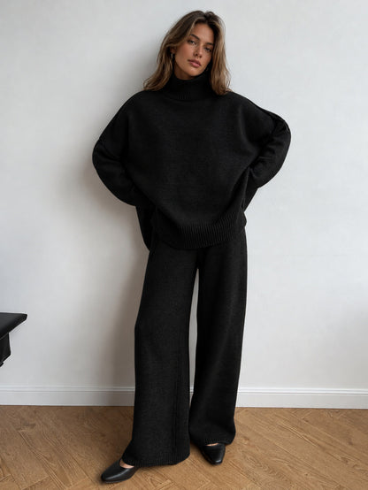 Knit Turtleneck Wide Leg Matching Set