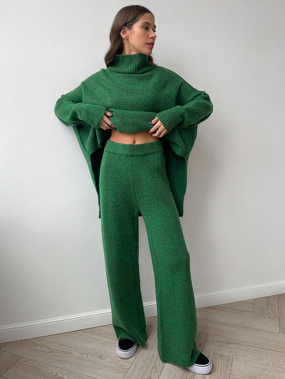 Knit Turtleneck Wide Leg Matching Set
