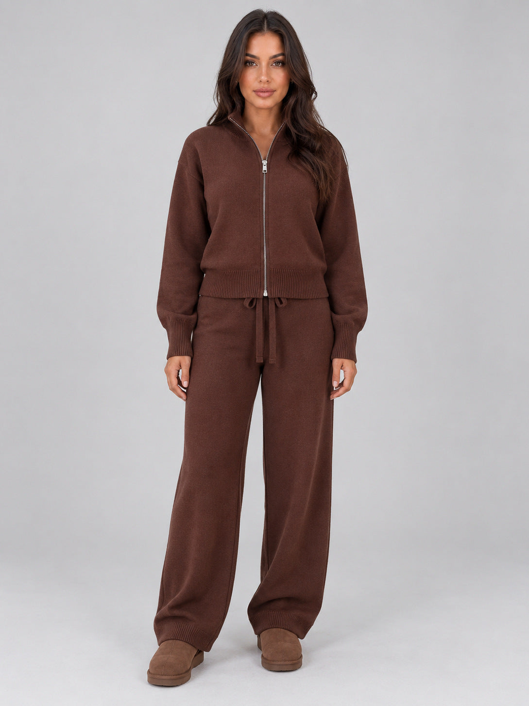 Knit Zip Front Long Sleeve Set