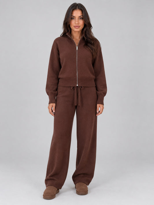 Knit Zip Front Long Sleeve Set